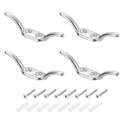 sourcing map 4 Stück 89 x 16 mm Jalousienschnur, Sicherheitsseil, Edelstahlhalter, Fensterschnurhaken mit Schrauben für Vorhänge, Sonnenschutz, Seile, Silber