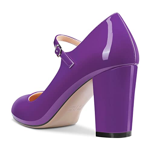 HEUIVZAR Women Mary Jane Pumps Round Toe Block Chunky Mid High Heel Slip-on Dress Shoes Patent 3 Inch3