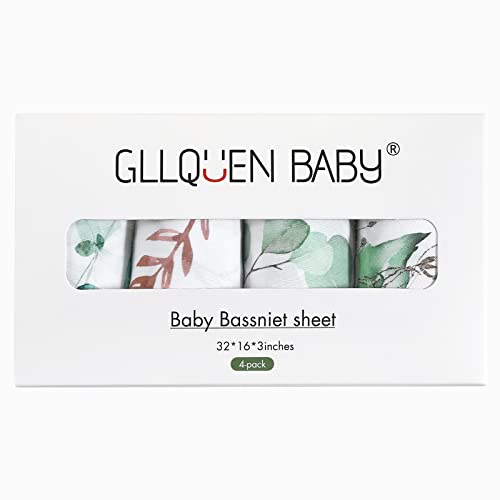 Gllquen Baby Bassinet Sheets 4 Pack, Breathable Cozy Fitted Mattress Sheet, Elastic Travel Crib Fashionable Floral Pattern, Standard Cradle Safe Sheets For Baby Boy Girls 32"X16"(Greenery) #TOP5