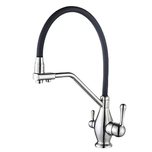 Robinet de cuisine 3 voies anti calcaire laiton brossé eau filtrée sans fuite