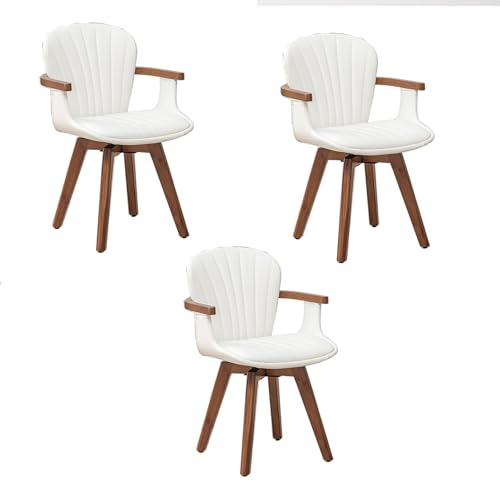 LUNLING Swivel Dining Room Chairs Set of 3,Mid Century Modern White Faux Leather Kitchen Chair with...