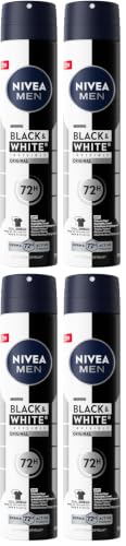NIVEA MEN Déodorant Spray Invisible For Black & White Original (1 x 200 ml), déodorant homme anti-traces blanches et jaunes, anti-transpirant aisselles protection 48 h (Lot de 4)