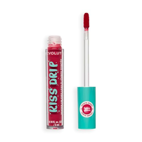 Image of Makeup Revolution Kiss Drip Water Lip Tint 3ml - Cherry Glace | Sheer Buildable Glossy Lip Tint | Hydrating Formula with Shea Butter, Vitamin E & Hyaluronic Acid | Lightweight Dewy Finish