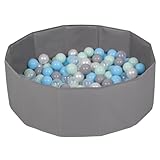 Selonis Faltbare Bällebad Mit 100 Bälle Für Kinder Spielbad, Grau:Perle/Grau/Transparent/Babyblau/Mint