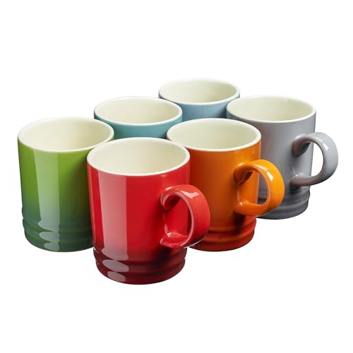 Cooks Professional 6 Piece Colourful Stoneware Mug Set | Tea Coffee Hot Chocolate Drinking Cups | Microwave Dishwasher Refrigerator Freezer Safe | 350ml Capacity | Multicolour