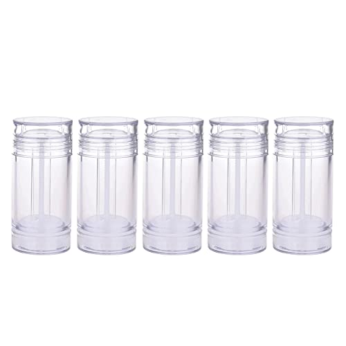 5 Packs Plastic Deodorant Containers,1 Oz /30ml Empty Clear Cylinder (Bottom Refilling & Twist Up) Refillable Deodorant Tube Bottles Stick Container for Lip balm,Lipstick