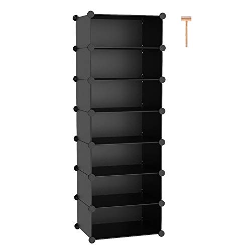 C&AHOME 7-Tier Shoe Rack, 14 Pairs Plastic Shoe Storage Organizer, Space Saving Expandable