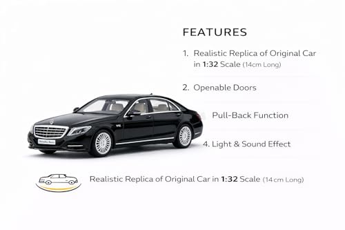 Image of Wizplex MSZ Official Licensed Mercedes S 600 Diecast Model Car 1:32 Scale | Light & Sound | Pull Back Action | Metal Luxury Sedan Toy | Collectible Display & Gift