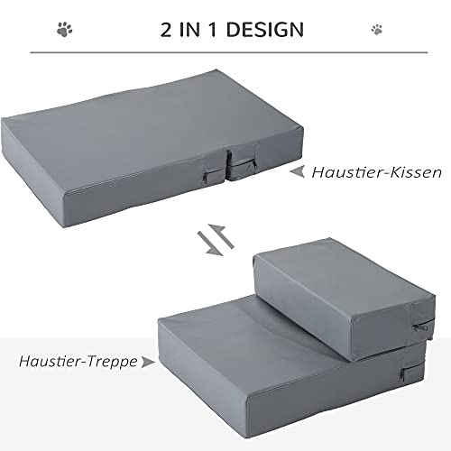 PawHut Tiertreppe Tierunterlage Klappbar Hundetreppe Treppe Unterlage für Katze und Hunde Grau L42 x B39 x H20 cm