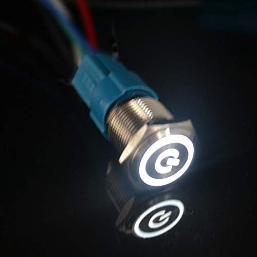 Latching Metal Push Button Switch with Switch Socet 16mm Flat Head Self-Reset Momentary Push Button Waterproof LED Metal Switch - (Color: White with Socet/Voltage: 24V/ Size: Fixed Self-locing)