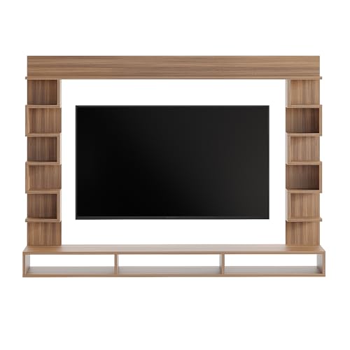 Image of FURNEASER Cabiar Wall Mount TV Unit for Living Room Wooden Entertainment Center with Storage Shelves Modern TV Panel Stand Showcase for up to 55 Inch Media Console Cabinet Exotic Teak