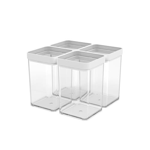 Rotho Fera - Juego de recipientes con tapa y junta, plástico (SAN) sin BPA, transparente/blanco (4 x 1 l)