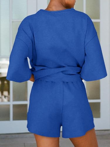 Image of Tankaneo Womens Pajama Sets 3 /4 Sleeve Oversized Tops & Loose Fit Shorts Lounge Set with Pockets Loungewear
