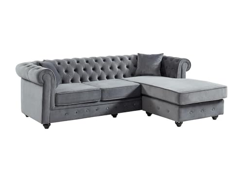 Vente-unique - Canapé d'angle Chesterfield réversible Toledo en Velours - Anthracite