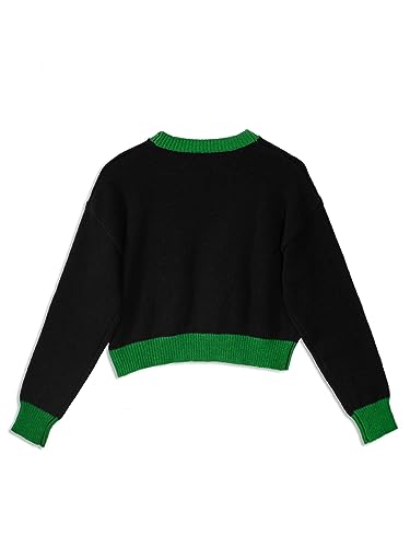 Image of Scacto Women's Cropped Sweater Long Sleeve Crew Neck Ribbed Knit Pullover Jumper Tops Black L