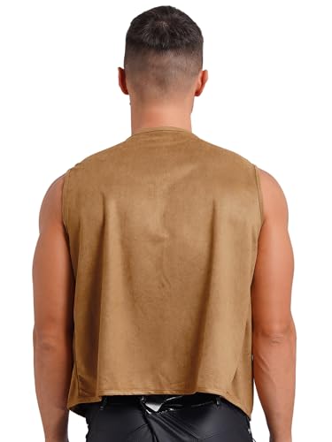 Men Cowboy Tassel Vest Faux Suede Leather Fringe Waistcoat Sleeveless Open Front Vest Jacket4