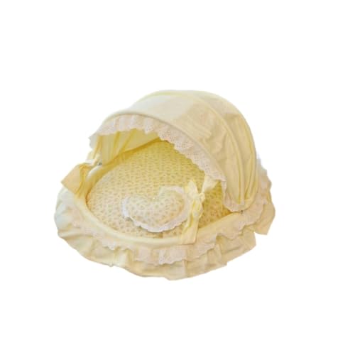 Fiozweaかわいいジャカード織りペットハウス、子猫用ゆりかご、花びらベッド、秋冬に暖かさをキープ、肌に優しい、ロリータプリンセススタイル、純綿子犬用ベッド (68*53*42cm,B)