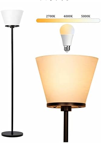 Floor Lamp for Living Room, Simple Modern Black Floor Lamp for Bedroom Office, 3 Color Temperatures Tall Standing Floor Lamp with Foot Switch, (9W LED Bulb, White Lampshade Included).