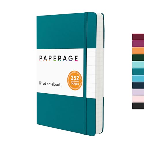 Image of PAPERAGE Lined Journal Notebook, (Turquoise), 252 Pages, Medium 5.6 in x 8 in - 100 GSM Thick Paper - Hardcover Journaling Notebook for Work, School & Note Taking