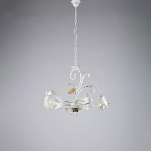 Lustre Shabby fer laqué blanc 3 lumières Cesto pour éclairer un salon