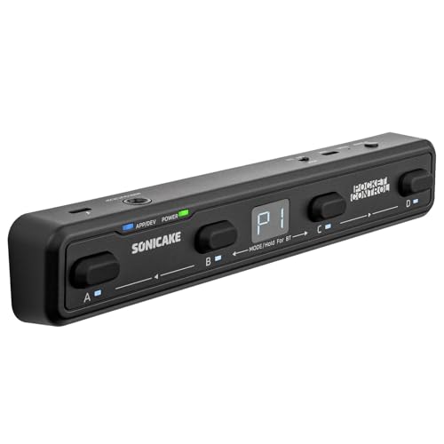 SONICAKE Pocket Control - MIDI Foot Controller Wired/Wireless MIDI Transmission USB Host 4 Buttons BT Rechargeable Page Turner Pedal for Musician/Live Performance/Studio (Black)