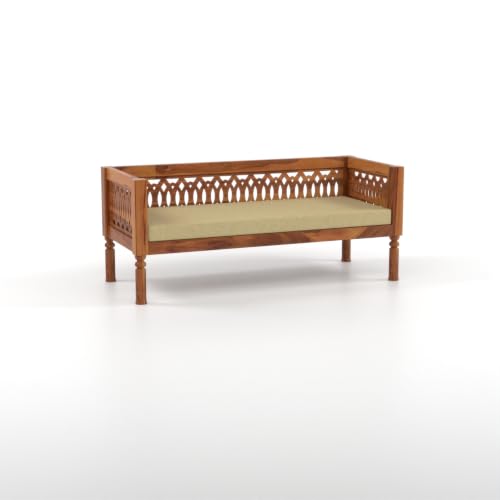 Image of NATRAJ ART & CRAFT Sheesham Wood 3 Seater Sofa Set for Living Room | Wooden CNC Sofa Set for Living Room Furniture (3 Seater, Honey Finish)