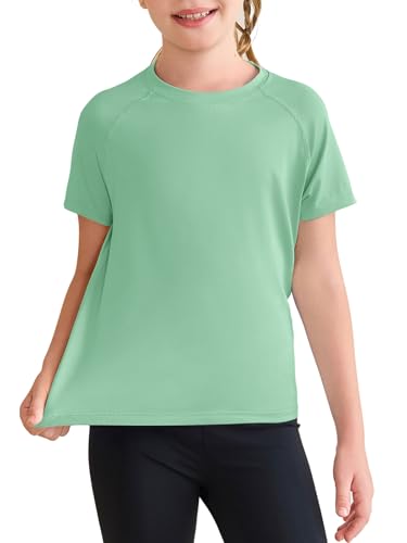 Opiniones de Ropa de Balonmano americano para Niño del mes. 42 Haloumoning - playera atlética de manga corta para niñas, de secado rápido, playera de verano para niños, 5-14 años, Verde (Mint Green), 9-10 Años