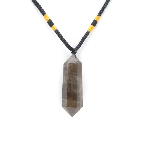 Miracles Minéraux Pendentif Pierre naturelle | Donut Pi chinois| double pointes concentrateur d'énergie (0 Double pointes | quartz fumé)