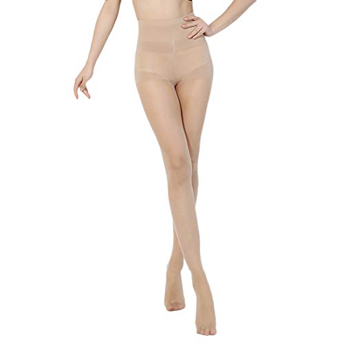 LOVETEA Medias pantimedias para mujeres Top Control puro encaje flaco Panty medias Bikini sedoso alta mono de la cintura (Desnudo)