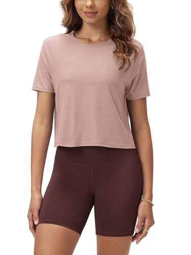 Image of ODODOS Women's Performance Cropped Tee Ultra Soft odSTRATUM Tech Short Sleeve Relaxed Top Crew Neck T-Shirts