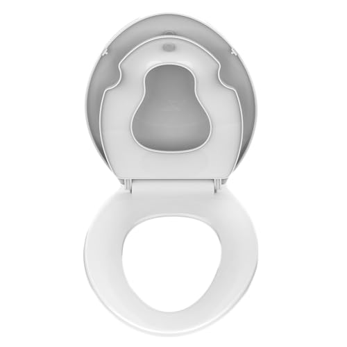Elongated Toilet Seat with Built-in Toddler Seat for Easy Potty Training – Slow Close Feature,Easy Install and Clean, Perfect for Both Adults and Children,White