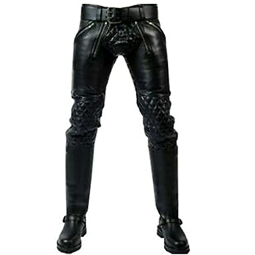 Men's Genuine Cowhide Leather Biker Pant Real Black Leather Quilted Trouser