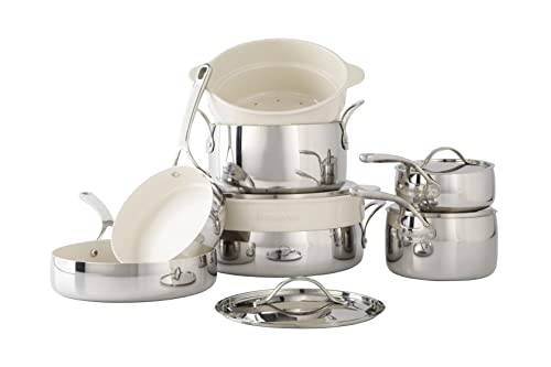 Bloomhouse 12 Piece Triply Stainless Steel Pots and Pans Cookware Set w/Non-Stick Non-Toxic Ceramic Interior, Ceramic Steamer Inserts, & 12 Protective Care Bags