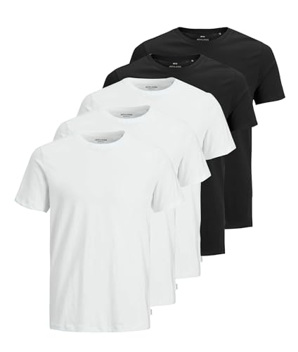 JACK & JONES Herren JJEORGANIC Basic Tee SS O-Neck 5PK T-Shirt, Kurzarm, 2xBlack+3xWhite, XXXL – Ansicht 1