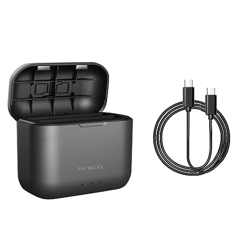 Fast Battery Charger Hub for Insta360 X2(NOT for X3) Quick Portable 2 Channel Battery Charging Storage Station with Misro SD Card Slots and USB Type C Cable Up 80% Charge in 35 Minutes