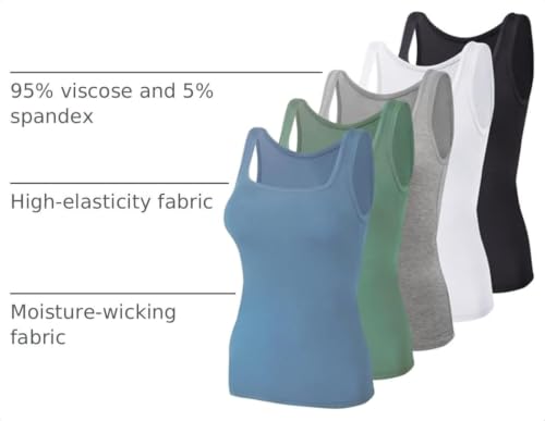 Image of BQTQ 5 Pcs Women's Square Neck Tank Tops Sleeveless Undershirt Basic Tanks