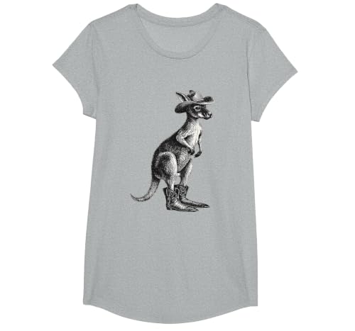Country Cowboy Kangaroo Rodeo Cowgirl Western Australia T-Shirt, Girls, Heather Grey, X-Small