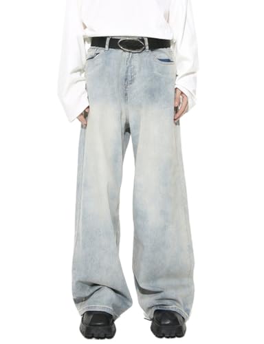 Kinghua Mens Baggy Jeans Loose Fit Wide Leg Skater Y2k Denim Pants