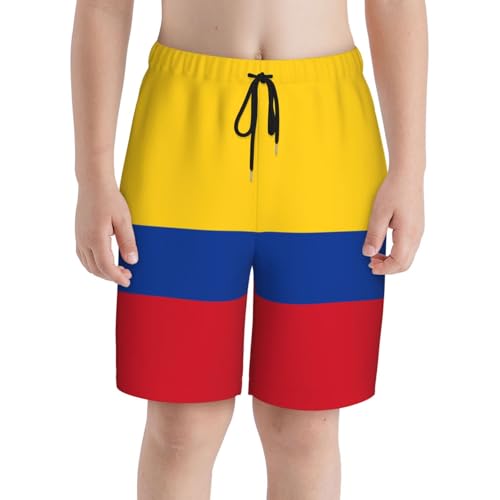 Flag of Colombia Youth Beach Pants, Soft and Breathable, with Drawstring Waist, Suitable for Sports and Leisure.3