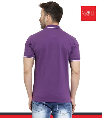 Image of Scott International Men's Regular Fit Organic Cotton Polo T-Shirt (Purple with White, 2XL)