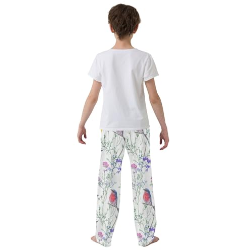 Spring Birds Floral Boys Long Pants Soft Trousers Elastic Waist Kids Lounge Bottoms with Pockets S-XL3