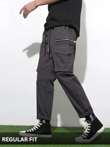 Image of GRECIILOOKS Men's Cargo Pants | 6 Pocket Cotton Cargo Joggers for Men | Loose Fit Stylish Pant with Pockets | Casual Baggy Trousers & Streetwear Lower