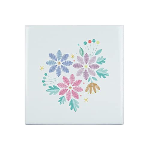 Piastrella in ceramica decorativa 20 x 20 cm - Disegno Fiori di Campi Minimalisti Fatto A Mano Arte Illustrazione Colori Primari