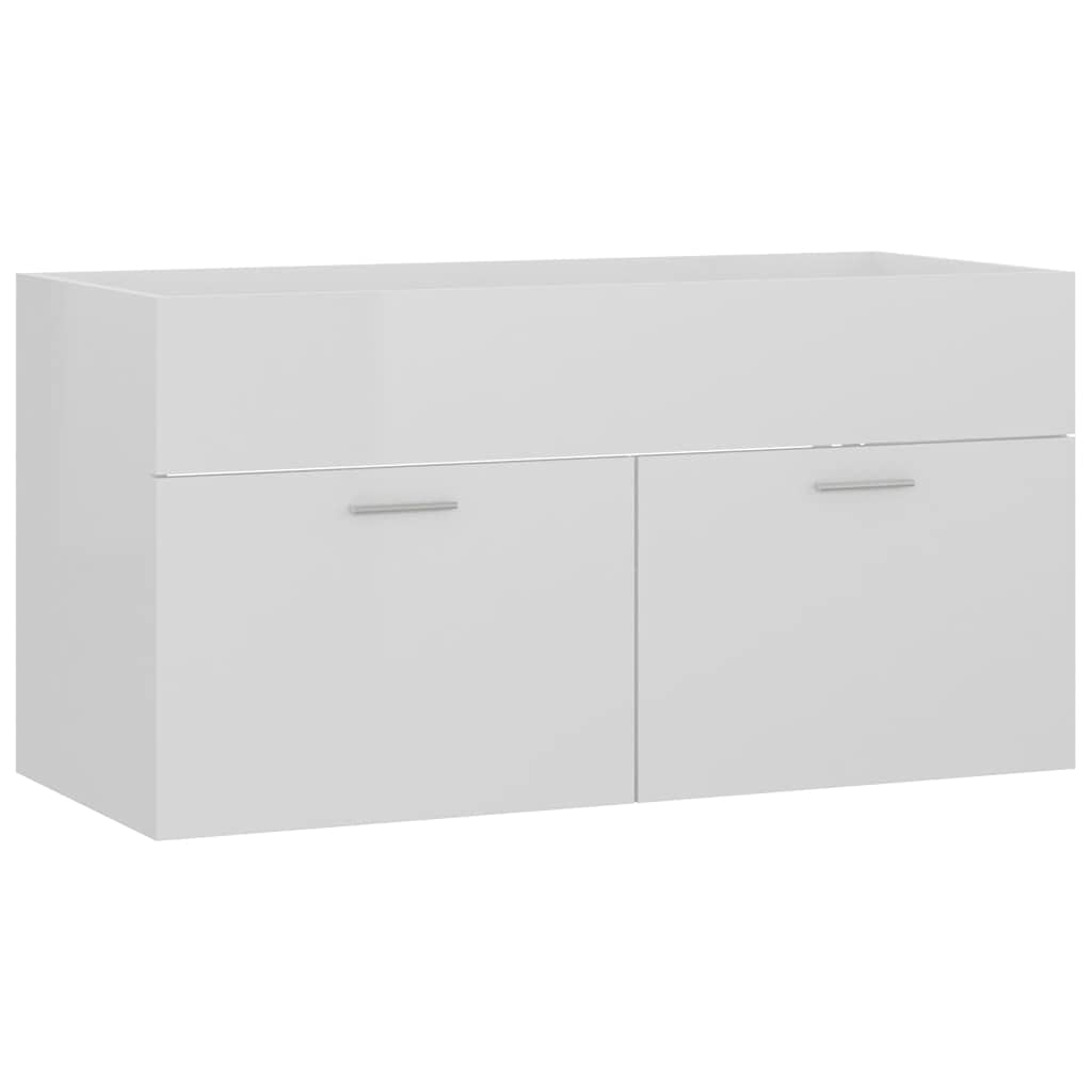 Armadietto per lavabo montato a parete, in truciolato bianco lucido, 90 x 38,5 x 46 cm
