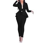 Salimdy Sexy 2 Piece Outfits for Women Long Sleeve Solid Blazer with Pants Casual Elegant Business Suit Sets