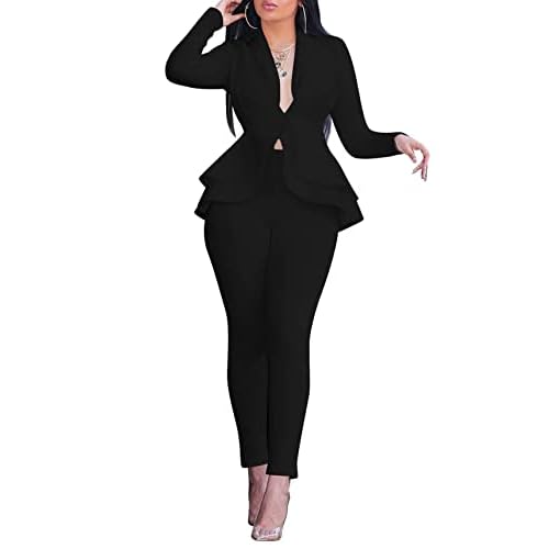 Salimdy Sexy 2 Piece Outfits for Women Long Sleeve Solid Blazer with Pants Casual Elegant Business Suit Sets