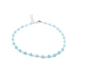 Sterling Silver Anklet Pave with Blue Chalcedony Stones, Womens Anklet