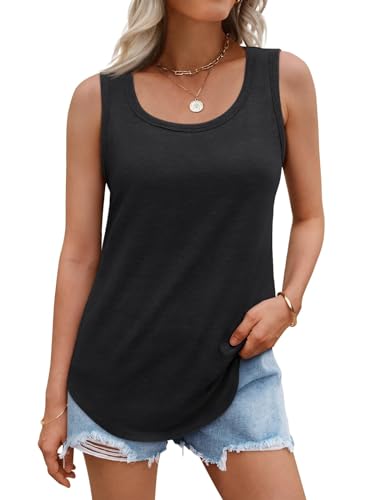 DUOEASE Oberteile Damen Sommer 2025 Basic Ärmellose Rundhals Tank Top Elegant Locker Tshirt-Schwarz-L
