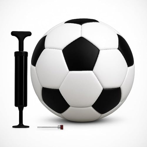 Image of Playzoo Black & White Football Size 5 - Soccer Ball Size 5 for Training, Match & Daily Play - Durable Water-Resistant Butyl Football (design3)