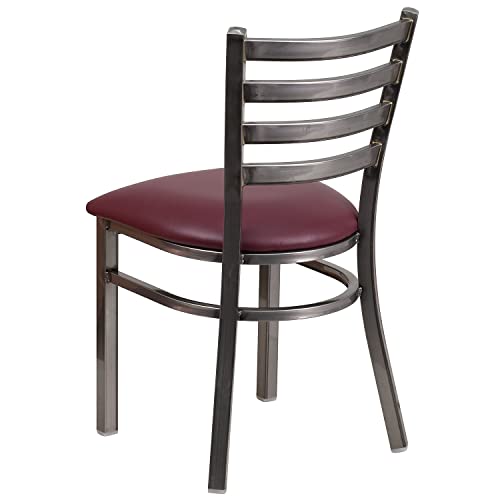 Image of Flash Furniture 2 Pk. HERCULES Series Clear Coated Ladder Back Metal Restaurant Chair - Burgundy Vinyl Seat